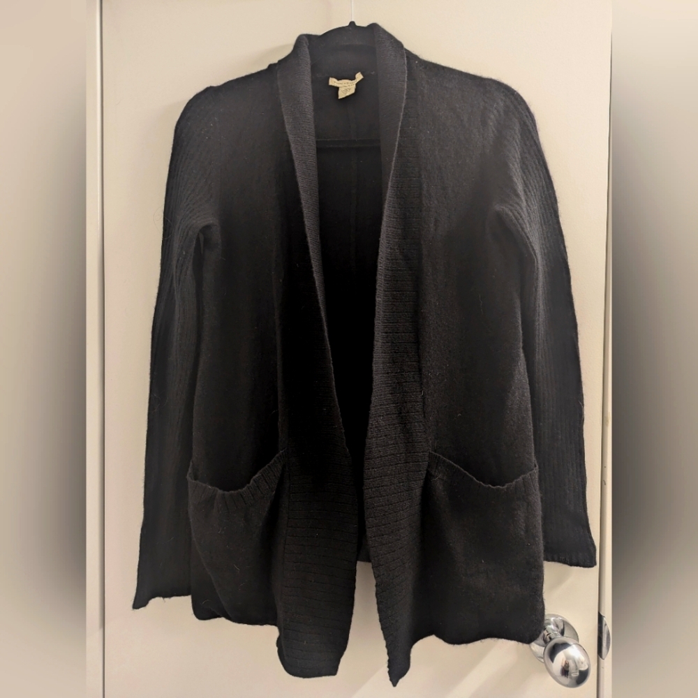 White + Warren Black Cashmere Cardigan